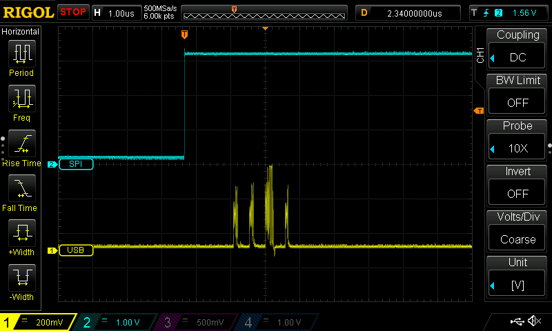 Oscilloscope SPI and USB timing